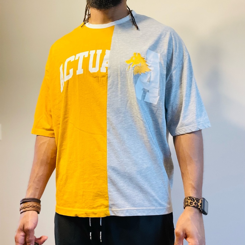 ASOS Oversized Cropped T-Shirt, Size L, Color: Silver & Dark Yellow